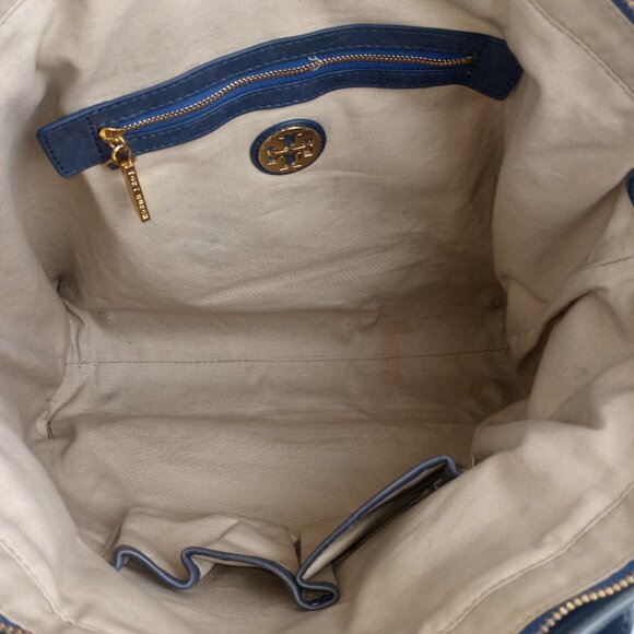 Tory Burch Blue Quilted Leather Tote Handbag - Picture 8 of 12